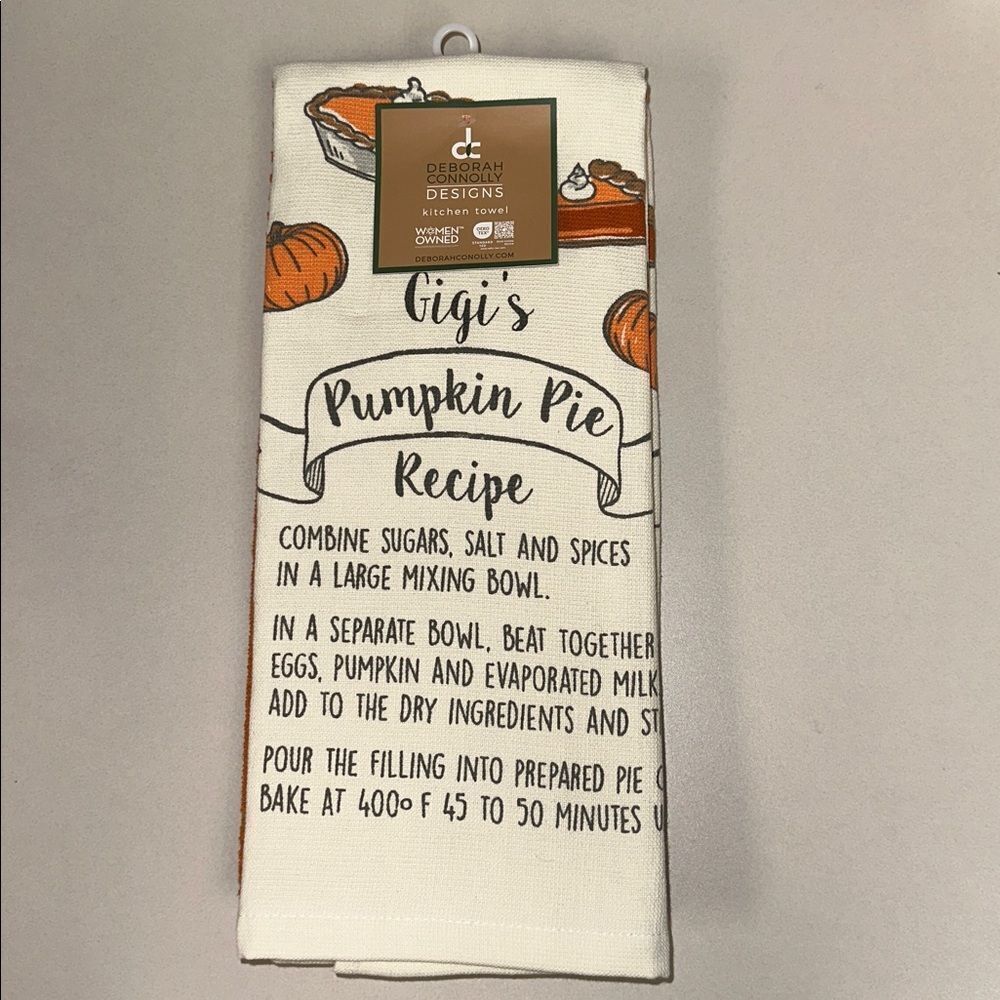 DC Ivory Orange Cotton Blend Fall Gigi’s Pumpkin Pie Recipe Kitchen Towels
